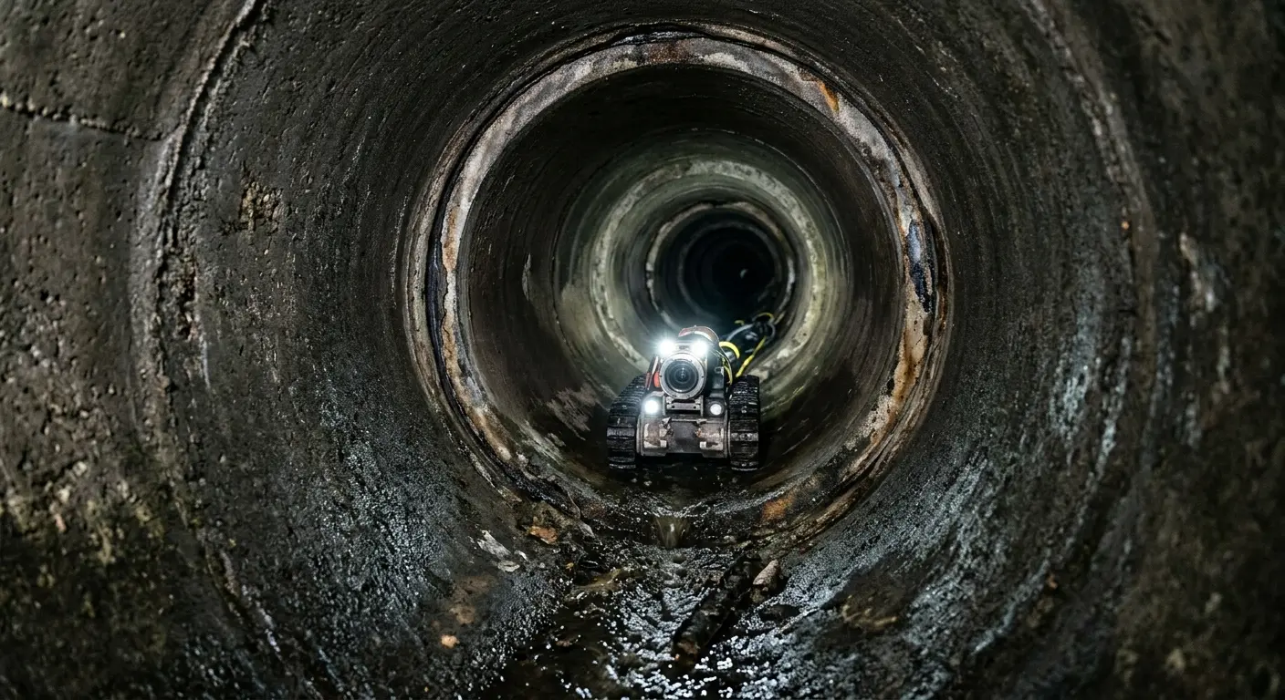 Robotic sewer camera inspecting pipe interior for Sewer Line Cleaning in Greenwood